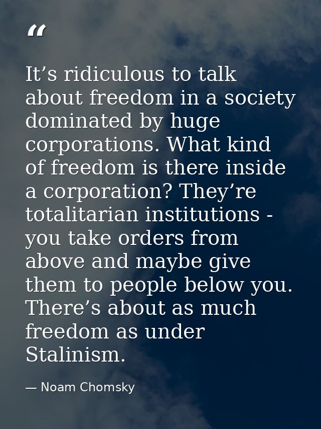 It’s ridiculous to talk about freedom in a society dominated by huge corporations. What kind of freedom is there inside  — Noam Chomsky
