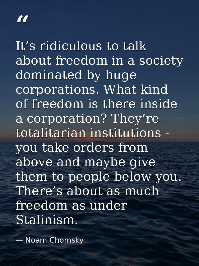 It’s ridiculous to talk about freedom in a society dominated by huge corporations. What kind of freedom is there inside  — Noam Chomsky