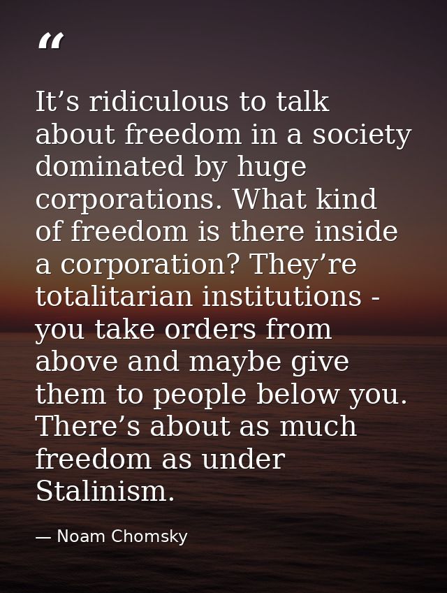 It’s ridiculous to talk about freedom in a society dominated by huge corporations. What kind of freedom is there inside  — Noam Chomsky