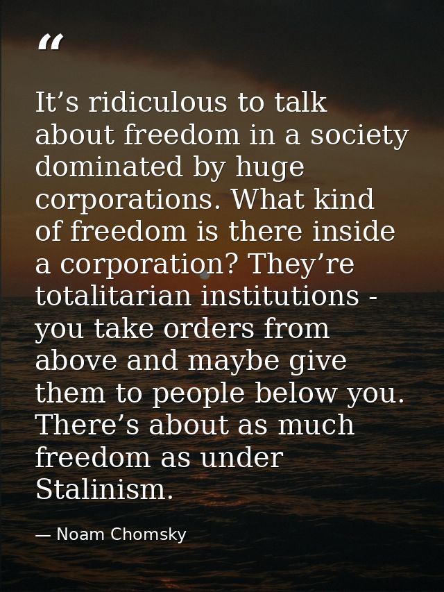It’s ridiculous to talk about freedom in a society dominated by huge corporations. What kind of freedom is there inside  — Noam Chomsky