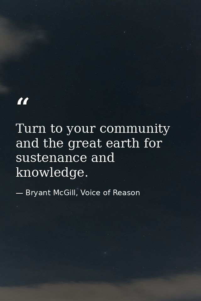 Turn to your community and the great earth for sustenance and knowledge. — Bryant McGill, Voice of Reason