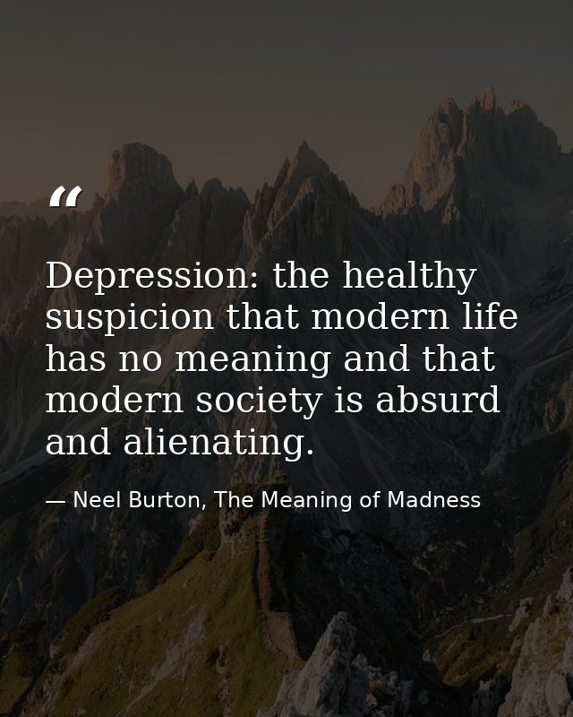 Depression: the healthy suspicion that modern life has no meaning and that modern society is absurd and alienating. — Neel Burton, The Meaning of Madness