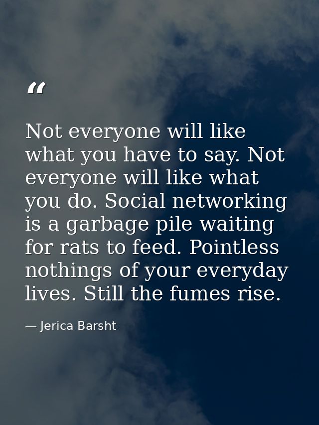 Not everyone will like what you have to say. Not everyone will like what you do. Social networking is a garbage pile wai — Jerica Barsht