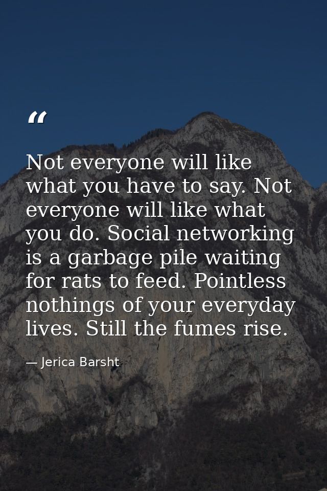 Not everyone will like what you have to say. Not everyone will like what you do. Social networking is a garbage pile wai — Jerica Barsht