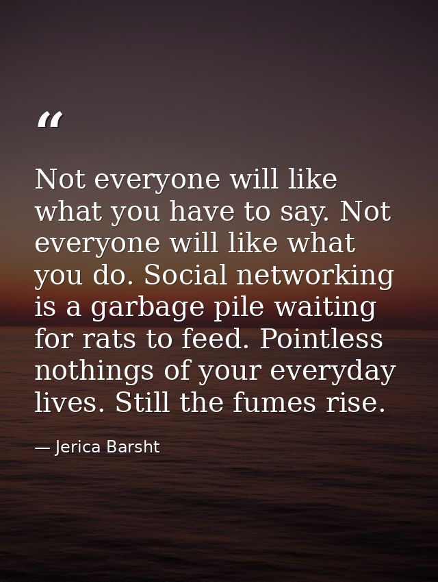 Not everyone will like what you have to say. Not everyone will like what you do. Social networking is a garbage pile wai — Jerica Barsht