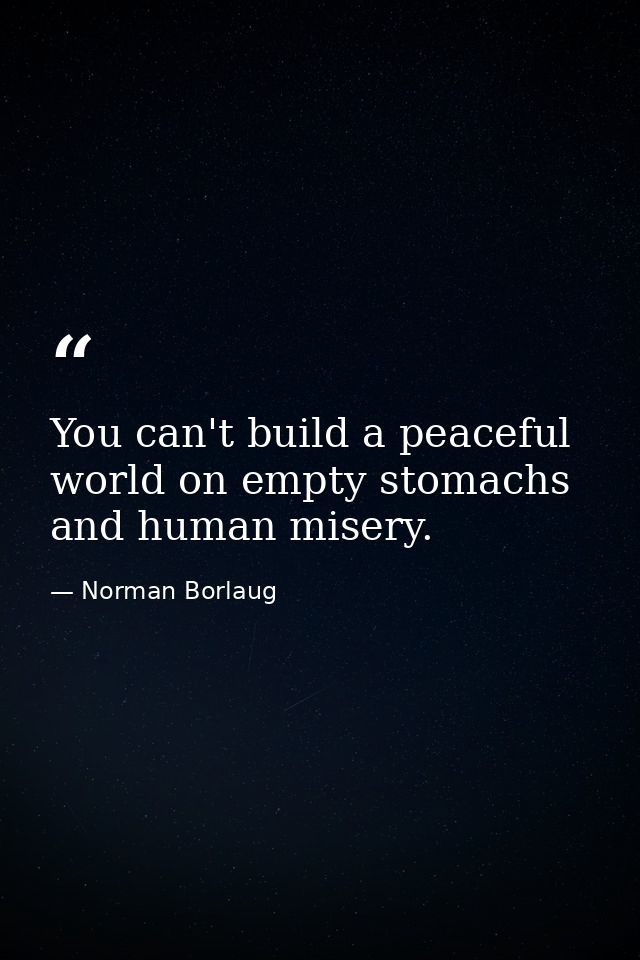 You can't build a peaceful world on empty stomachs and human misery. — Norman Borlaug