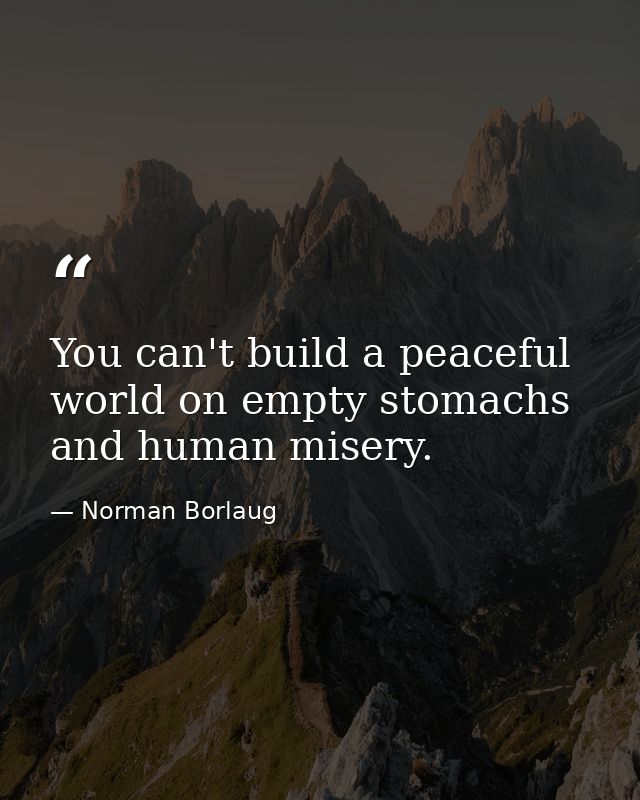You can't build a peaceful world on empty stomachs and human misery. — Norman Borlaug
