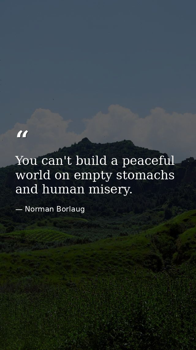 You can't build a peaceful world on empty stomachs and human misery. — Norman Borlaug