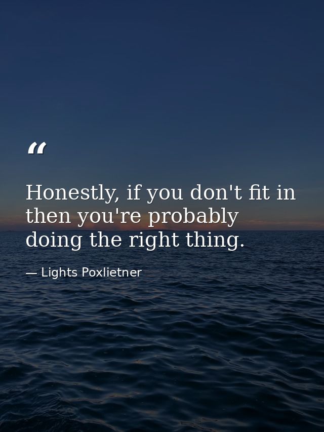 Honestly, if you don't fit in then you're probably doing the right thing. — Lights Poxlietner
