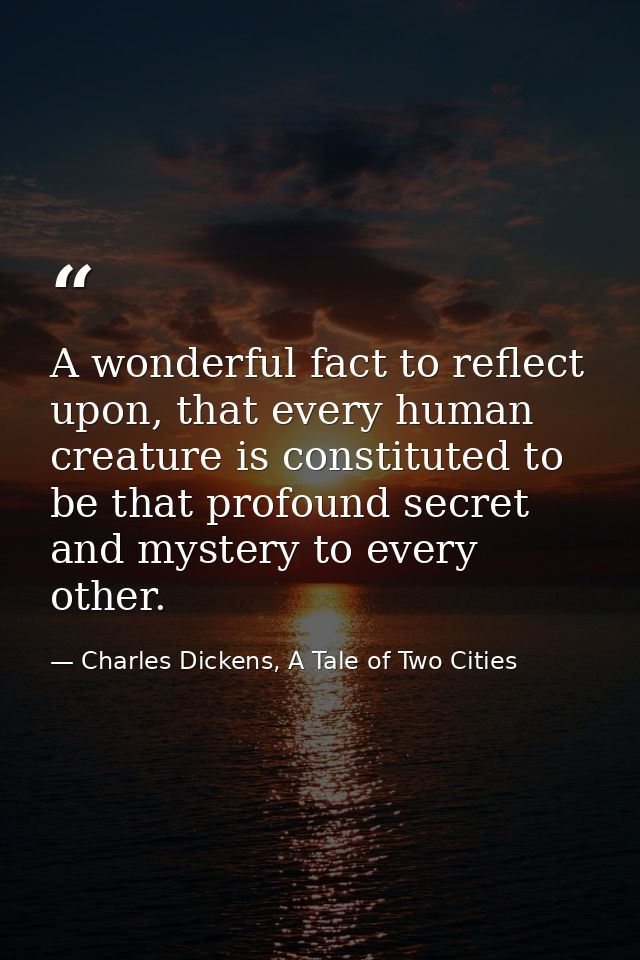 A wonderful fact to reflect upon, that every human creature is constituted to be that profound secret and mystery to eve — Charles Dickens, A Tale of Two Cities