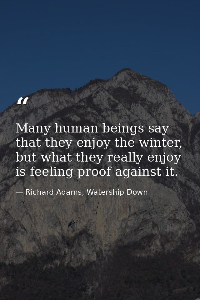 Many human beings say that they enjoy the winter, but what they really enjoy is feeling proof against it. — Richard Adams, Watership Down