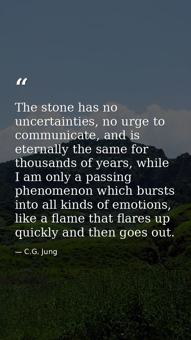 The stone has no uncertainties, no urge to communicate, and is eternally the same for thousands of years, while I am onl — C.G. Jung
