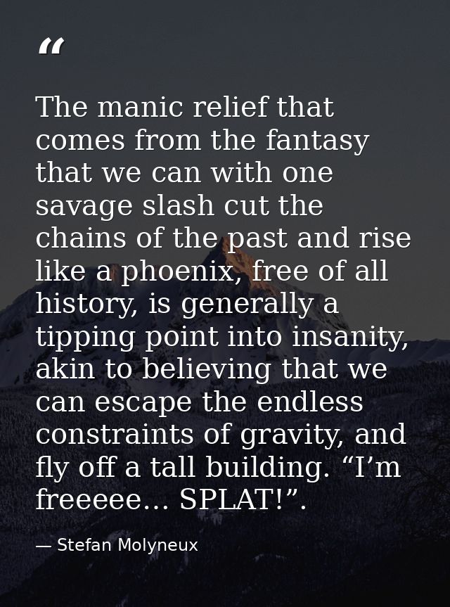 The manic relief that comes from the fantasy that we can with one savage slash cut the chains of the past and rise like  — Stefan Molyneux
