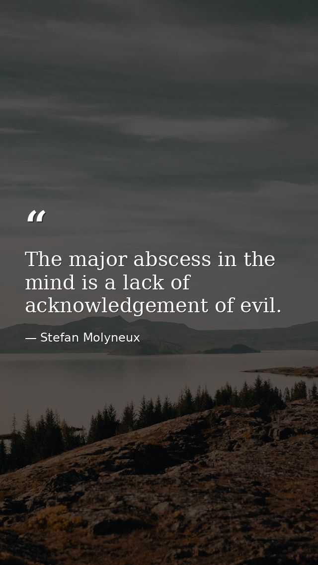 The major abscess in the mind is a lack of acknowledgement of evil. — Stefan Molyneux