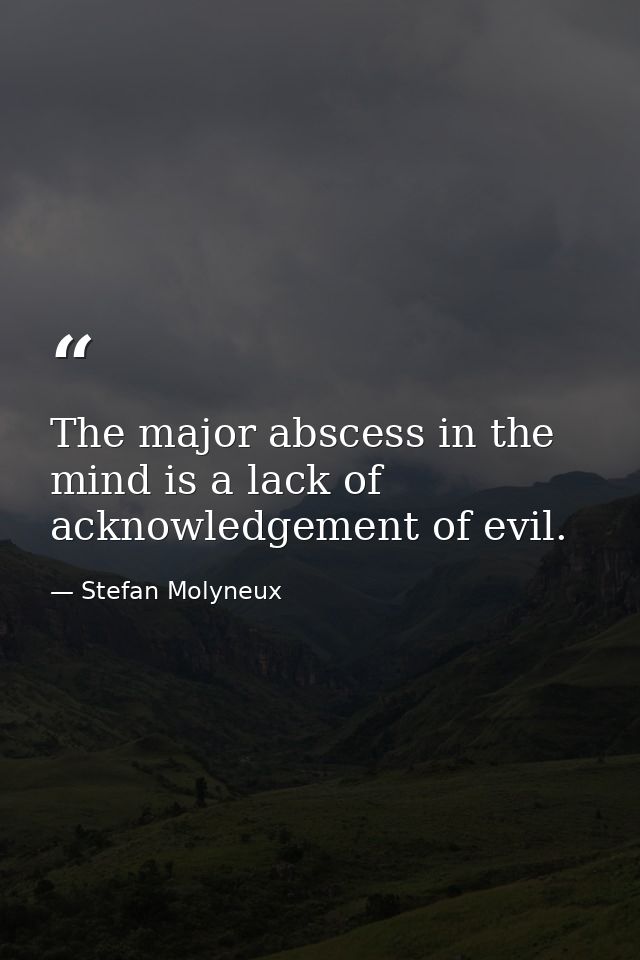 The major abscess in the mind is a lack of acknowledgement of evil. — Stefan Molyneux