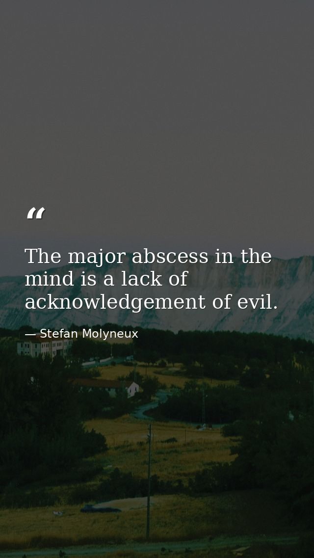 The major abscess in the mind is a lack of acknowledgement of evil. — Stefan Molyneux