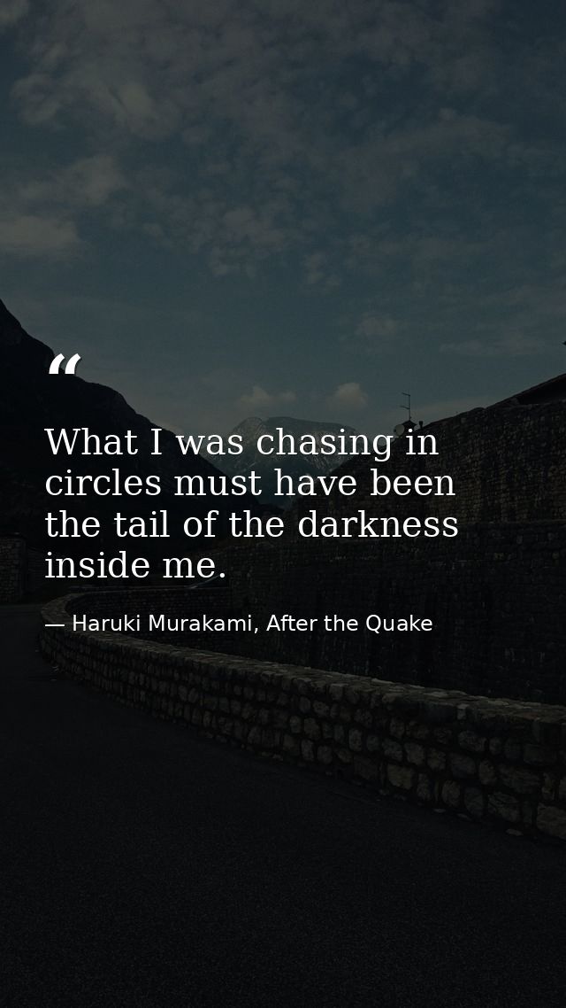 What I was chasing in circles must have been the tail of the darkness inside me. — Haruki Murakami, After the Quake