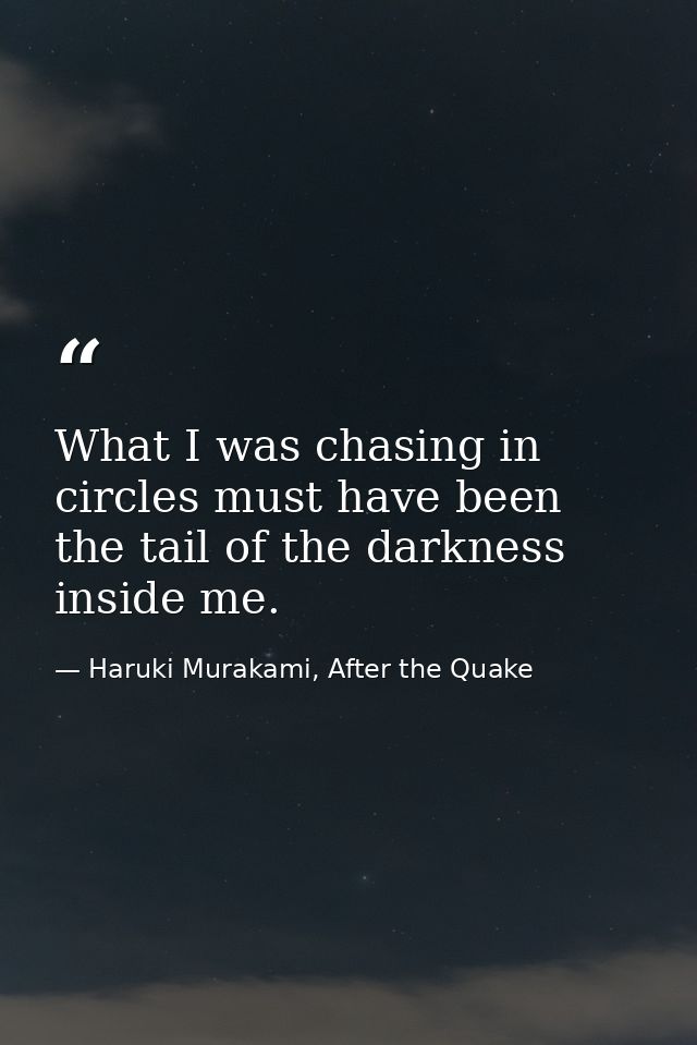 What I was chasing in circles must have been the tail of the darkness inside me. — Haruki Murakami, After the Quake