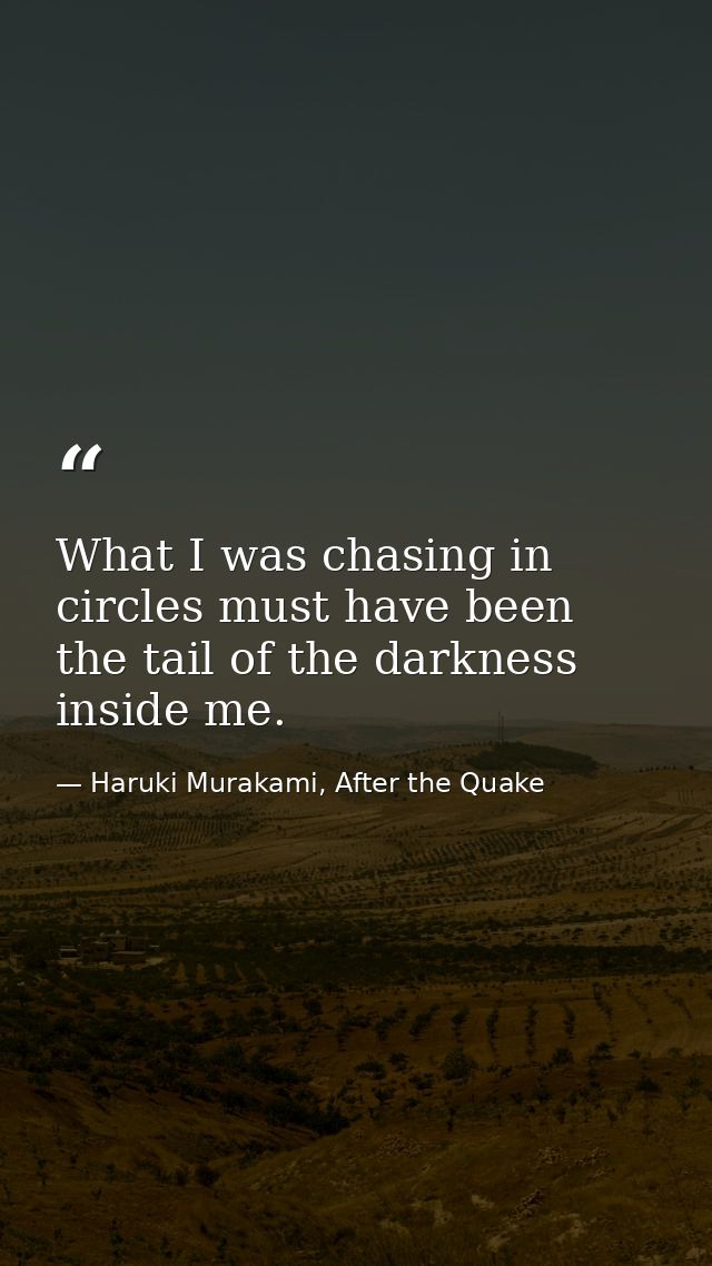What I was chasing in circles must have been the tail of the darkness inside me. — Haruki Murakami, After the Quake