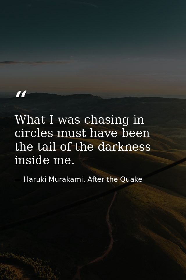 What I was chasing in circles must have been the tail of the darkness inside me. — Haruki Murakami, After the Quake