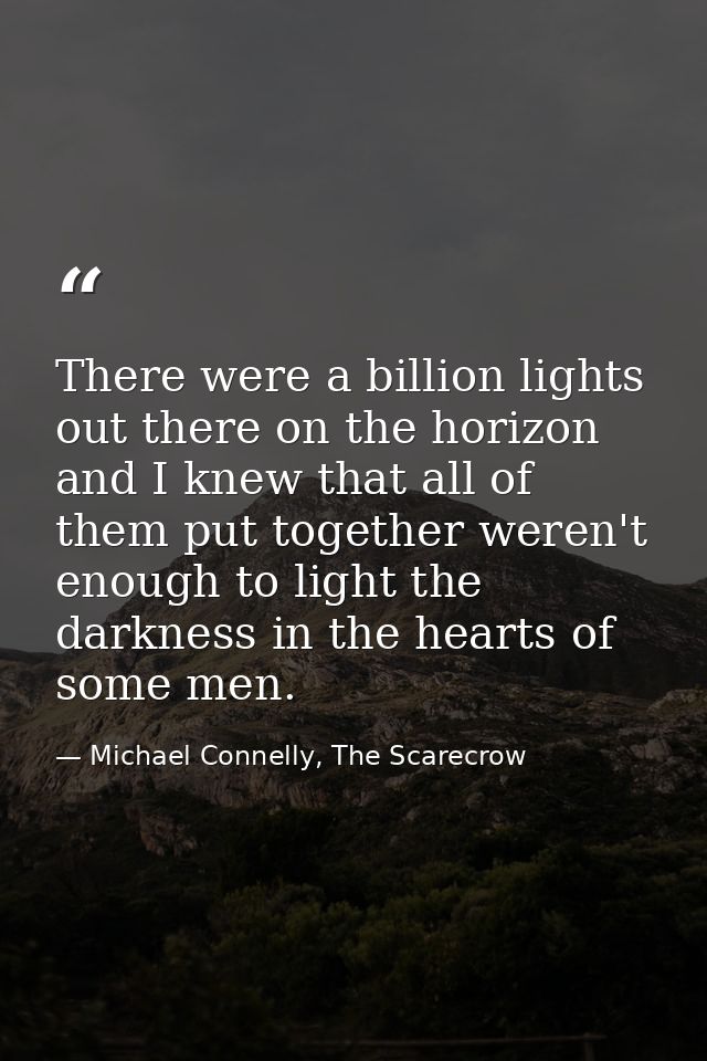 There were a billion lights out there on the horizon and I knew that all of them put together weren't enough to light th — Michael Connelly, The Scarecrow