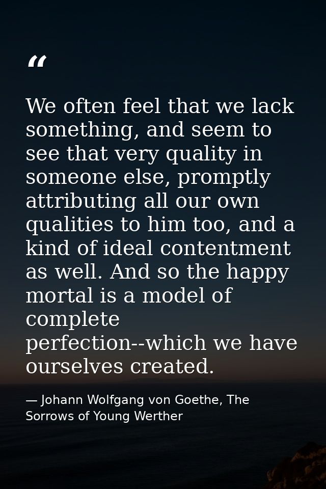 We often feel that we lack something, and seem to see that very quality in someone else, promptly attributing all our ow — Johann Wolfgang von Goethe, The Sorrows of Young Werther