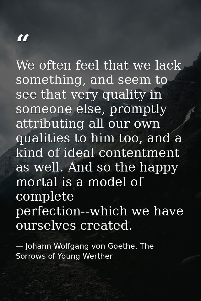 We often feel that we lack something, and seem to see that very quality in someone else, promptly attributing all our ow — Johann Wolfgang von Goethe, The Sorrows of Young Werther