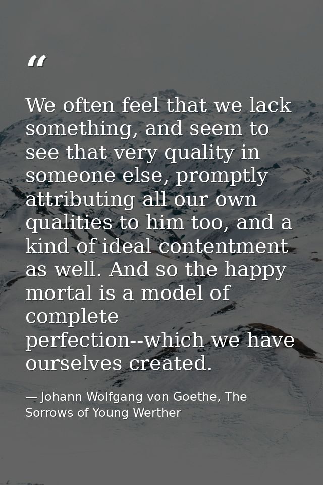 We often feel that we lack something, and seem to see that very quality in someone else, promptly attributing all our ow — Johann Wolfgang von Goethe, The Sorrows of Young Werther