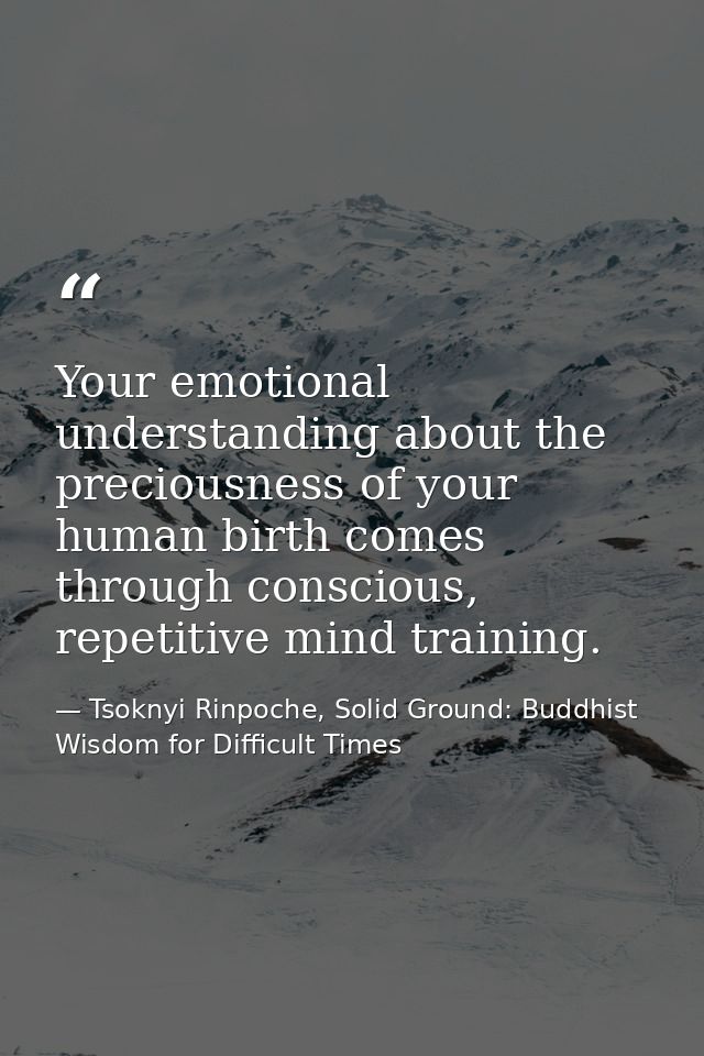 Your emotional understanding about the preciousness of your human birth comes through conscious, repetitive mind trainin — Tsoknyi Rinpoche, Solid Ground: Buddhist Wisdom for Difficult Times