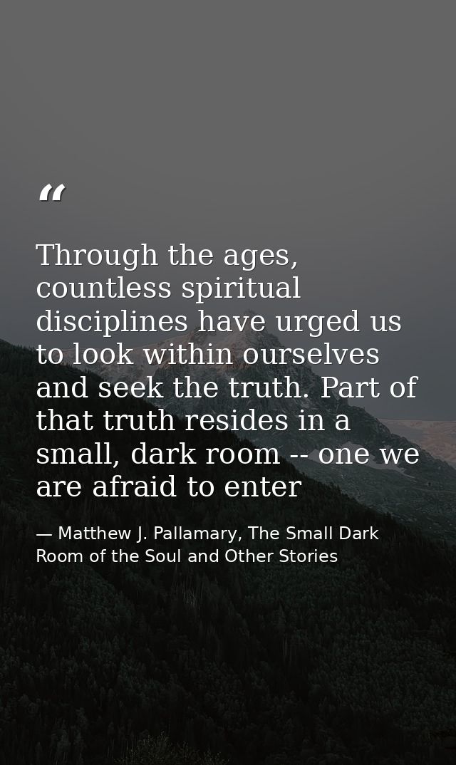 Through the ages, countless spiritual disciplines have urged us to look within ourselves and seek the truth. Part of tha — Matthew J. Pallamary, The Small Dark Room of the Soul and Other Stories