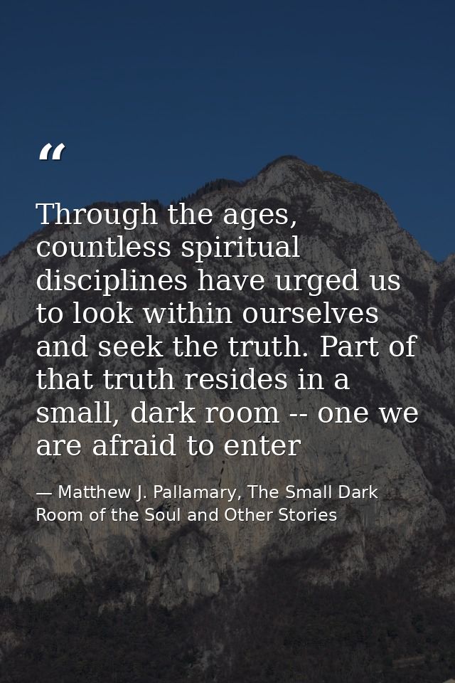 Through the ages, countless spiritual disciplines have urged us to look within ourselves and seek the truth. Part of tha — Matthew J. Pallamary, The Small Dark Room of the Soul and Other Stories