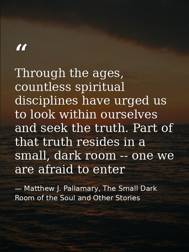 Through the ages, countless spiritual disciplines have urged us to look within ourselves and seek the truth. Part of tha — Matthew J. Pallamary, The Small Dark Room of the Soul and Other Stories