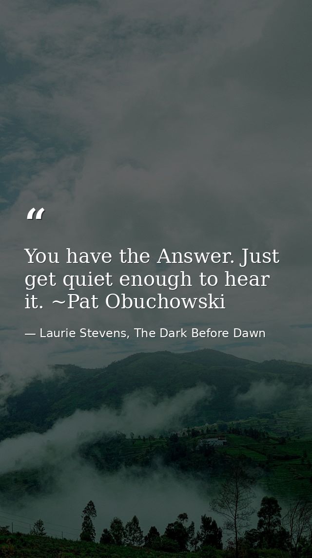 You have the Answer. Just get quiet enough to hear it. ~Pat Obuchowski — Laurie Stevens, The Dark Before Dawn