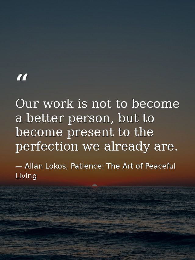 Our work is not to become a better person, but to become present to the perfection we already are. — Allan Lokos, Patience: The Art of Peaceful Living