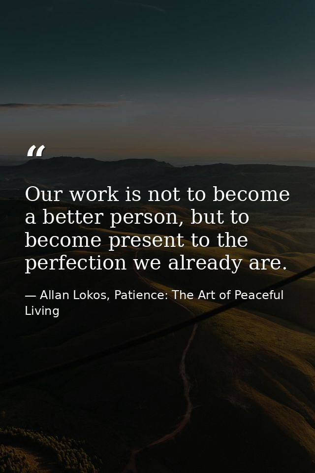 Our work is not to become a better person, but to become present to the perfection we already are. — Allan Lokos, Patience: The Art of Peaceful Living