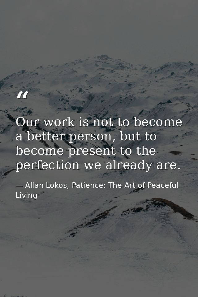 Our work is not to become a better person, but to become present to the perfection we already are. — Allan Lokos, Patience: The Art of Peaceful Living