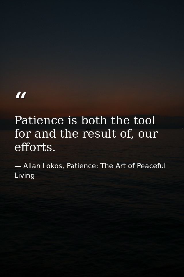 Patience is both the tool for and the result of, our efforts. — Allan Lokos, Patience: The Art of Peaceful Living
