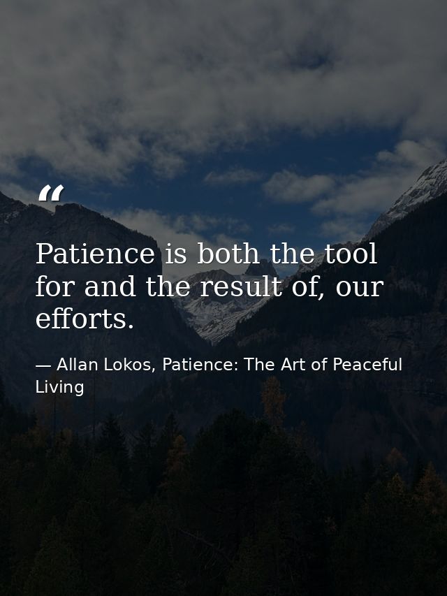 Patience is both the tool for and the result of, our efforts. — Allan Lokos, Patience: The Art of Peaceful Living