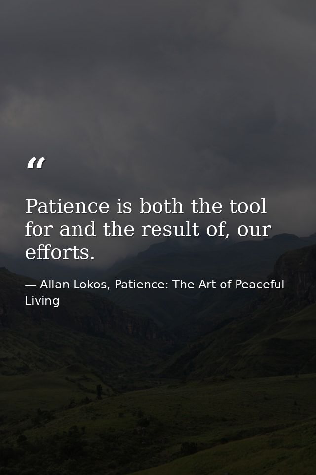 Patience is both the tool for and the result of, our efforts. — Allan Lokos, Patience: The Art of Peaceful Living