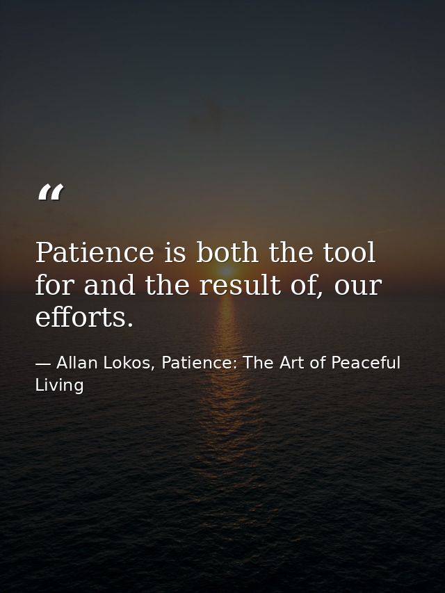 Patience is both the tool for and the result of, our efforts. — Allan Lokos, Patience: The Art of Peaceful Living