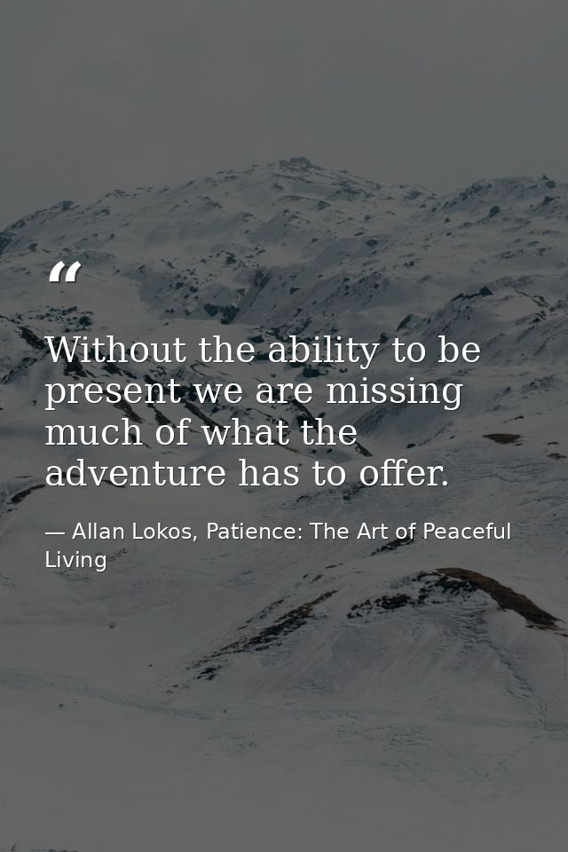 Without the ability to be present we are missing much of what the adventure has to offer. — Allan Lokos, Patience: The Art of Peaceful Living