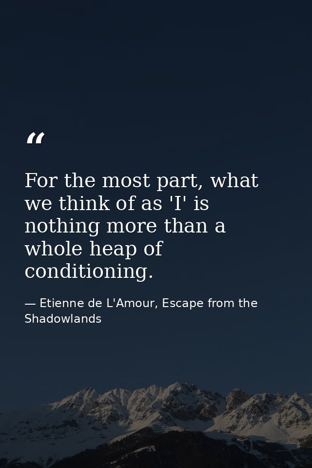 For the most part, what we think of as 'I' is nothing more than a whole heap of conditioning. — Etienne de L'Amour, Escape from the Shadowlands