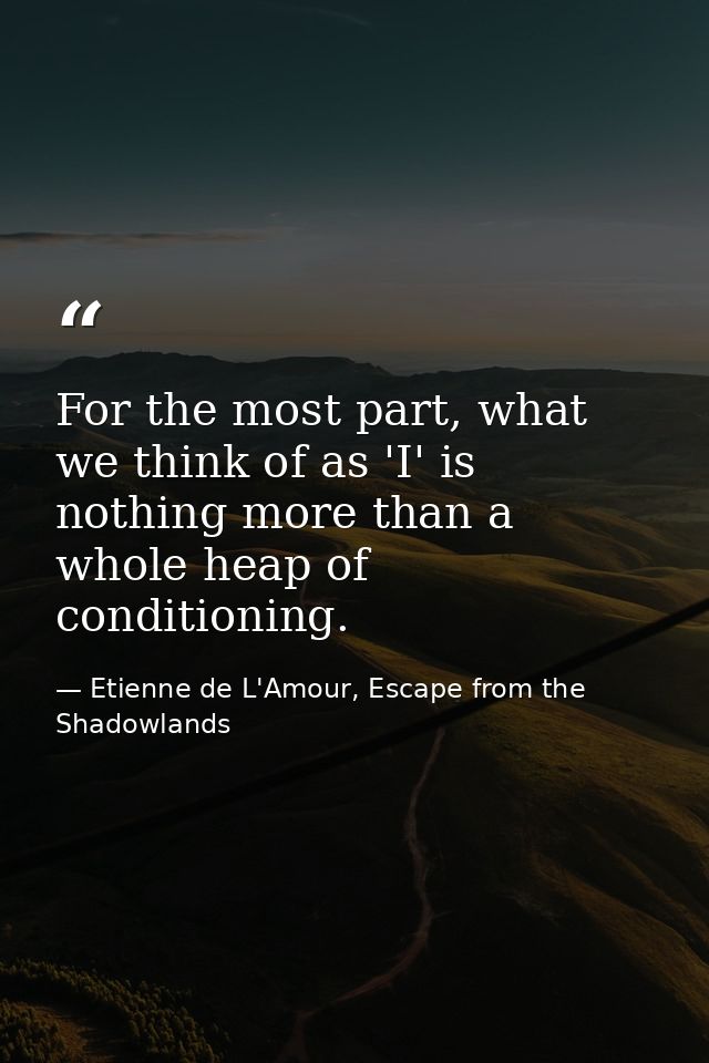 For the most part, what we think of as 'I' is nothing more than a whole heap of conditioning. — Etienne de L'Amour, Escape from the Shadowlands