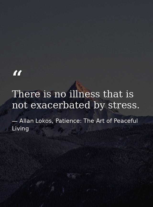There is no illness that is not exacerbated by stress. — Allan Lokos, Patience: The Art of Peaceful Living