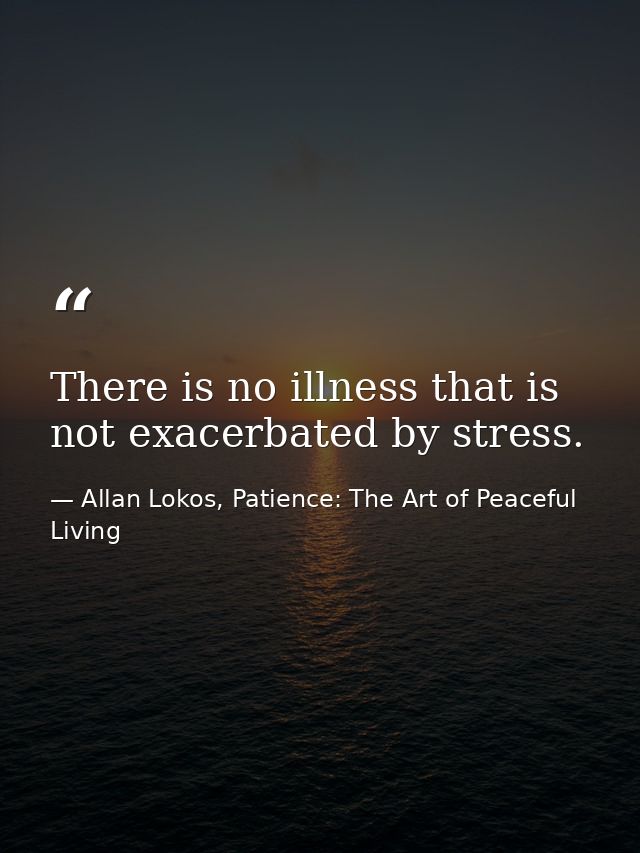 There is no illness that is not exacerbated by stress. — Allan Lokos, Patience: The Art of Peaceful Living