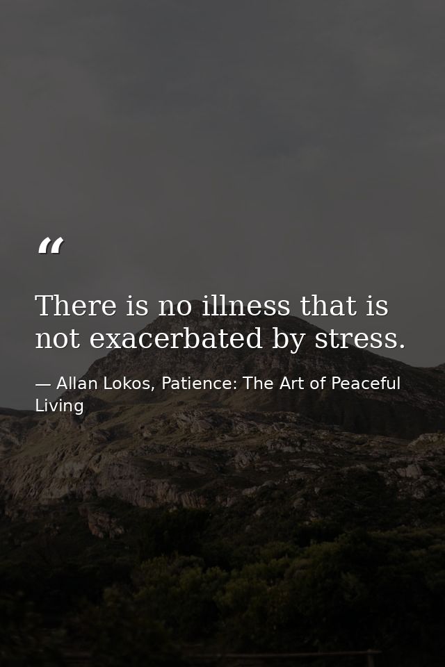 There is no illness that is not exacerbated by stress. — Allan Lokos, Patience: The Art of Peaceful Living