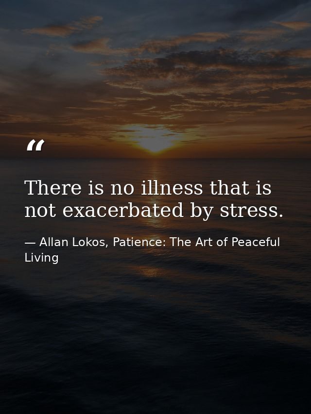 There is no illness that is not exacerbated by stress. — Allan Lokos, Patience: The Art of Peaceful Living