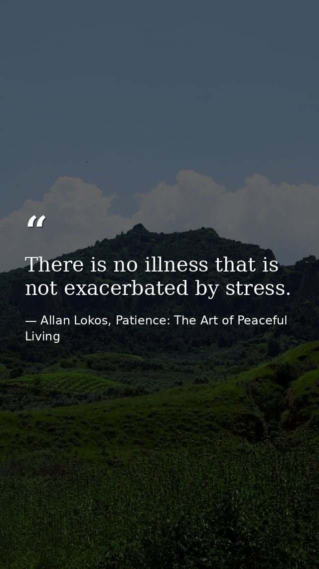 There is no illness that is not exacerbated by stress. — Allan Lokos, Patience: The Art of Peaceful Living