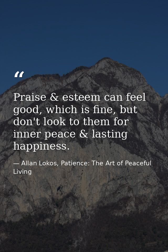 Praise & esteem can feel good, which is fine, but don't look to them for inner peace & lasting happiness. — Allan Lokos, Patience: The Art of Peaceful Living
