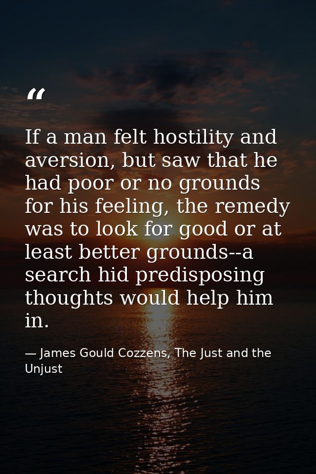 If a man felt hostility and aversion, but saw that he had poor or no grounds for his feeling, the remedy was to look for — James Gould Cozzens, The Just and the Unjust
